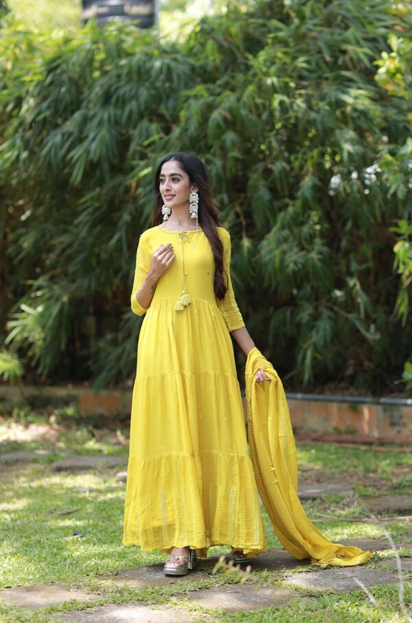 Sassy Sequins- Fushion Khatli work 2pcs gown set - Mustard Yellow