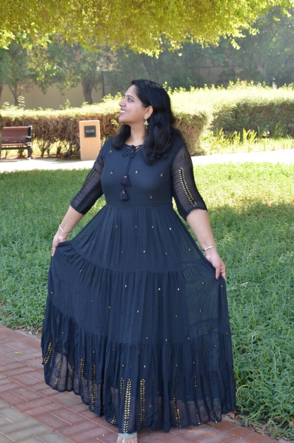 Sassy Sequins- Fushion Khatli work 2pcs gown set - Black