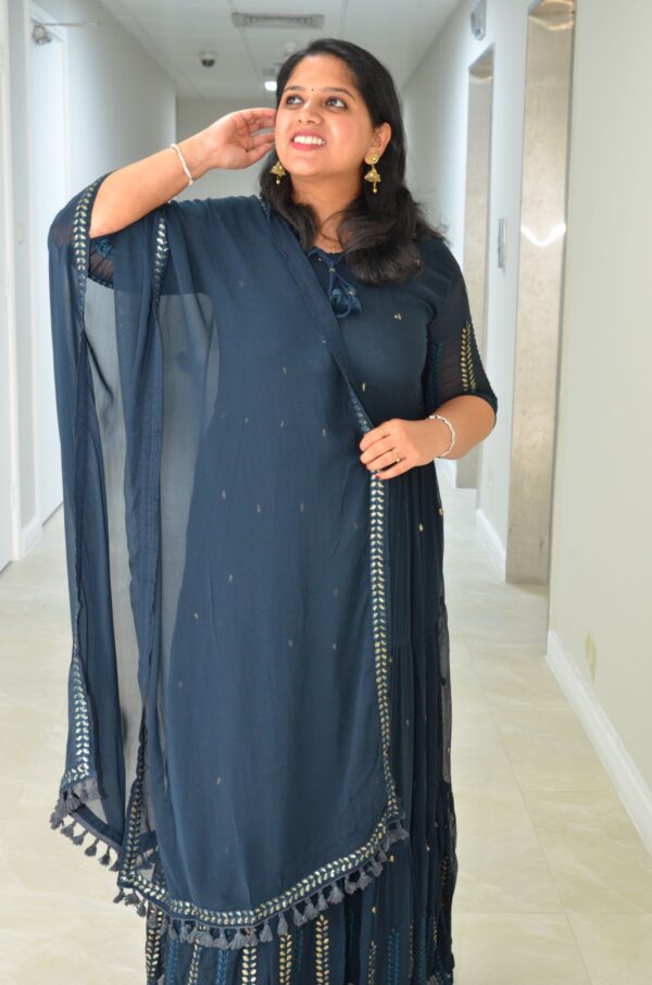 Sassy Sequins- Fushion Khatli work 2pcs gown set - Navy Blue