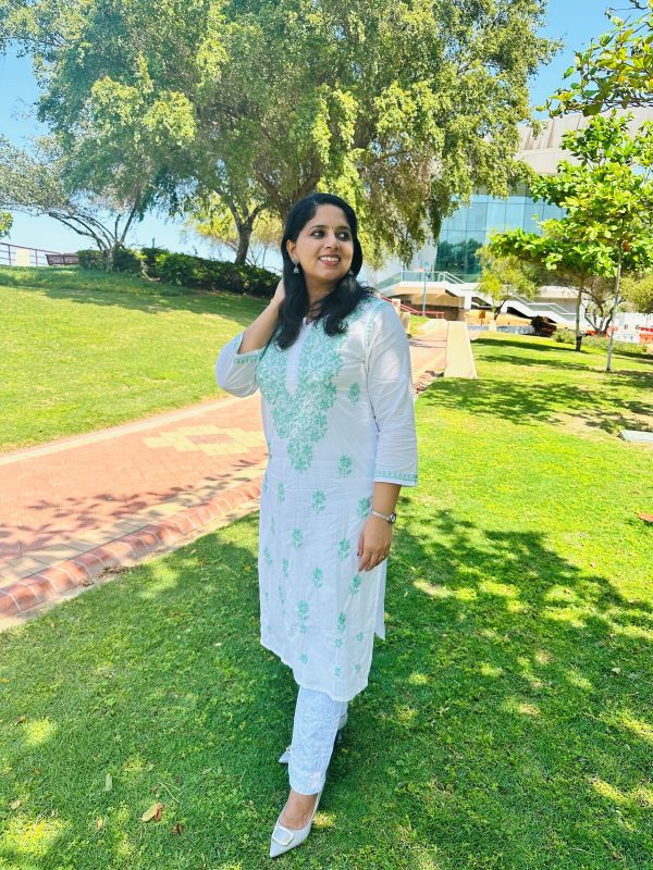 Chikankari handwork Cotton Long Kurti with Pant