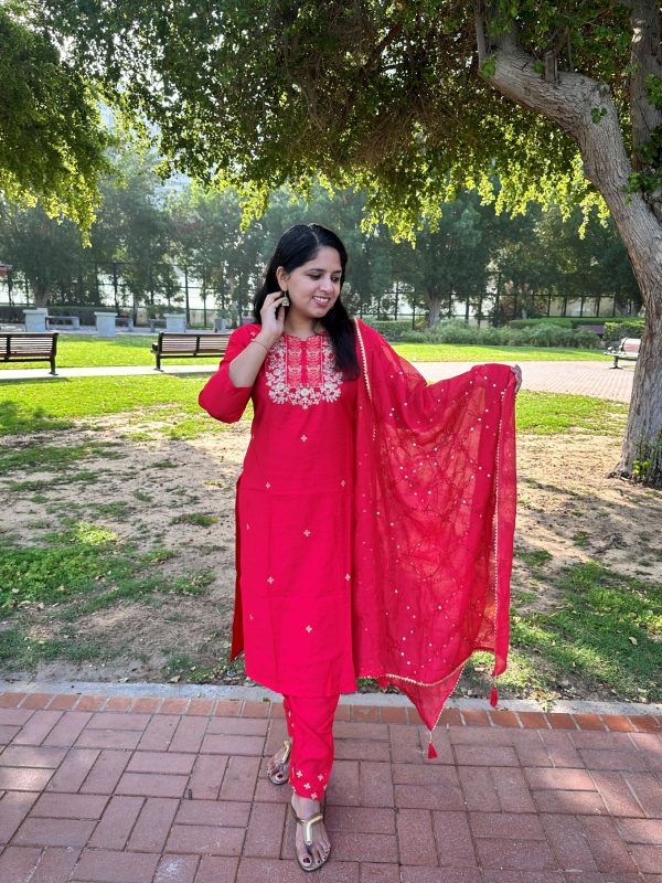 Niki Red Rayon Salwar Set, 3pcs | Online Clothing Stores Dubai | Indian Dress Online Dubai