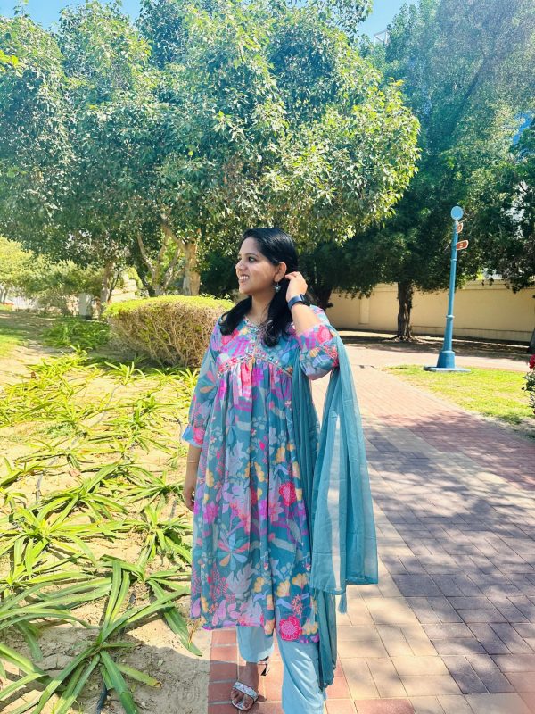 Mehr Green Chinon Salwar Set, 3pcs | Online Clothing Stores Dubai | Indian Dress Online Dubai