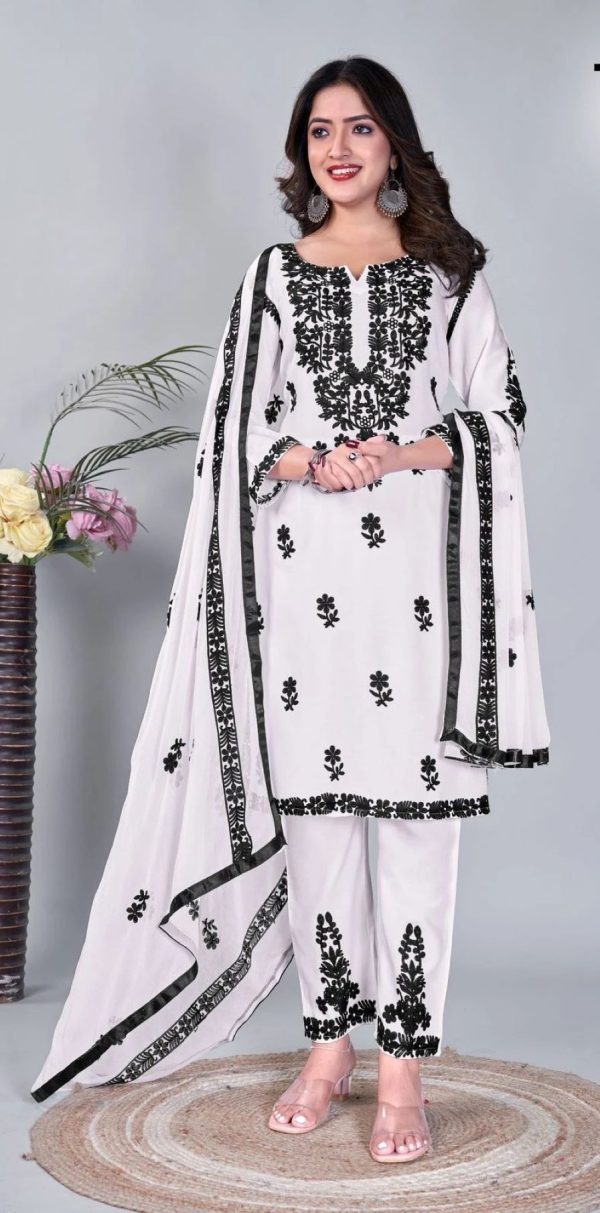 Black & White Rayon Kurti Set, 3Pcs | Online Clothing Stores Dubai | Indian Traditional Outfit