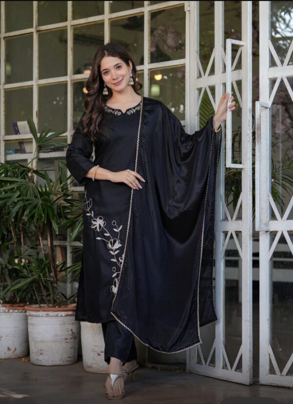 viscose black embriodered set