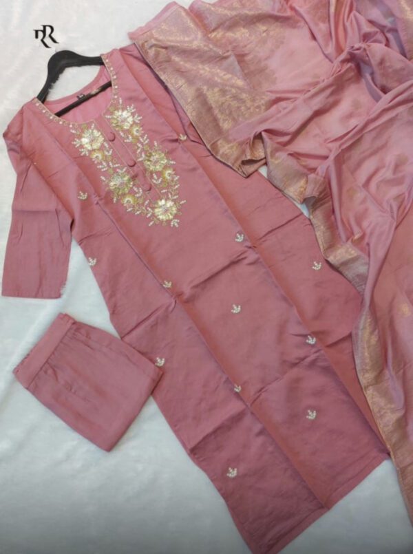 pink embriodered chanderi set