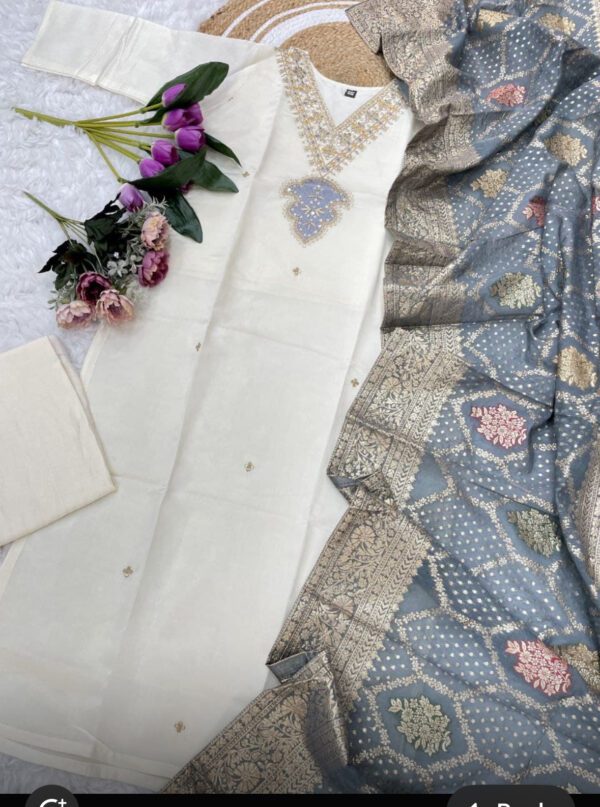 white grey chanderi festive set