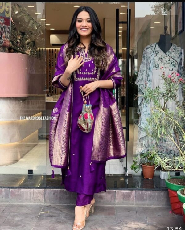 chanderi purple festive set