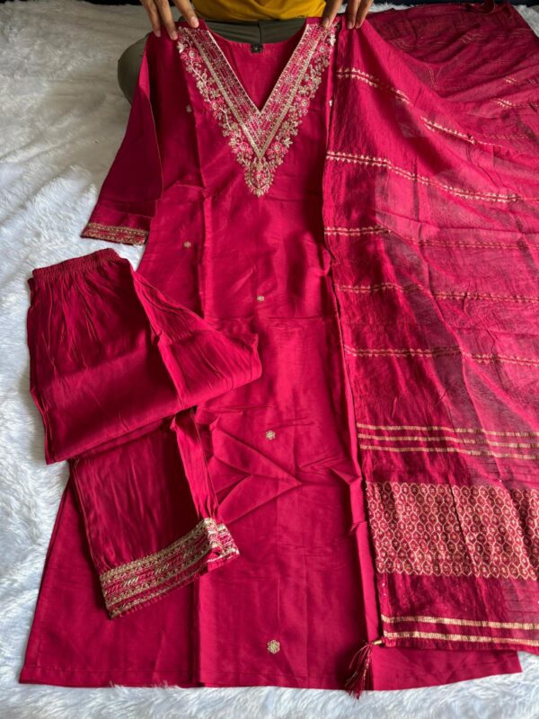 Cherry red cotton silk salwar