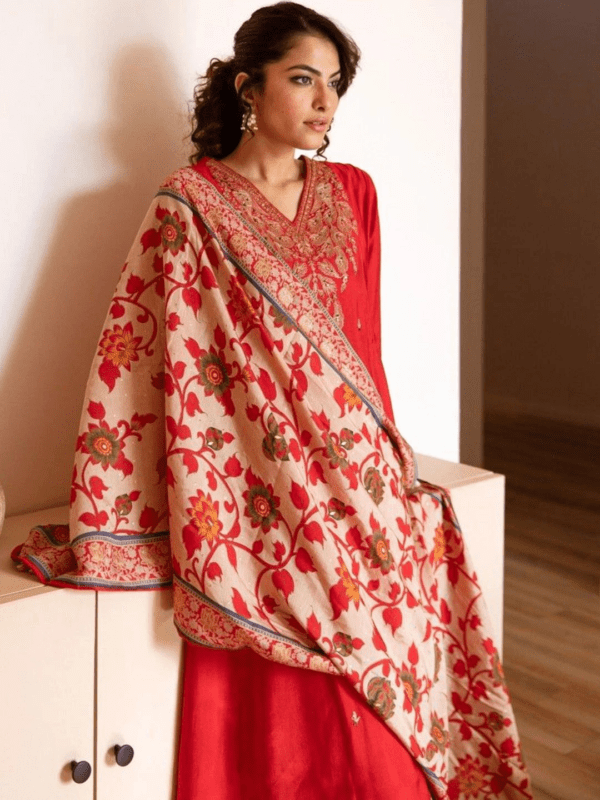 Red white chanderi festive set