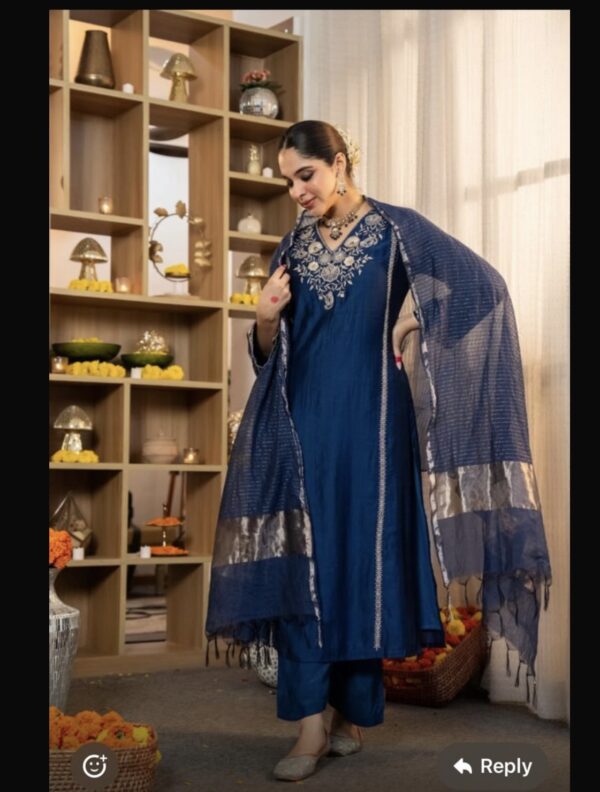 chanderi set navy blue