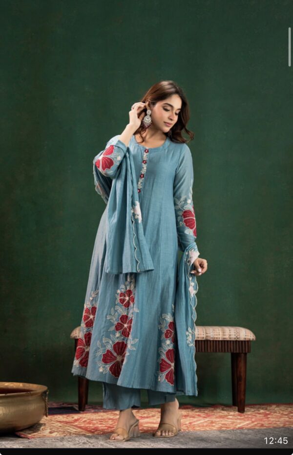 A line chanderi blue marroon